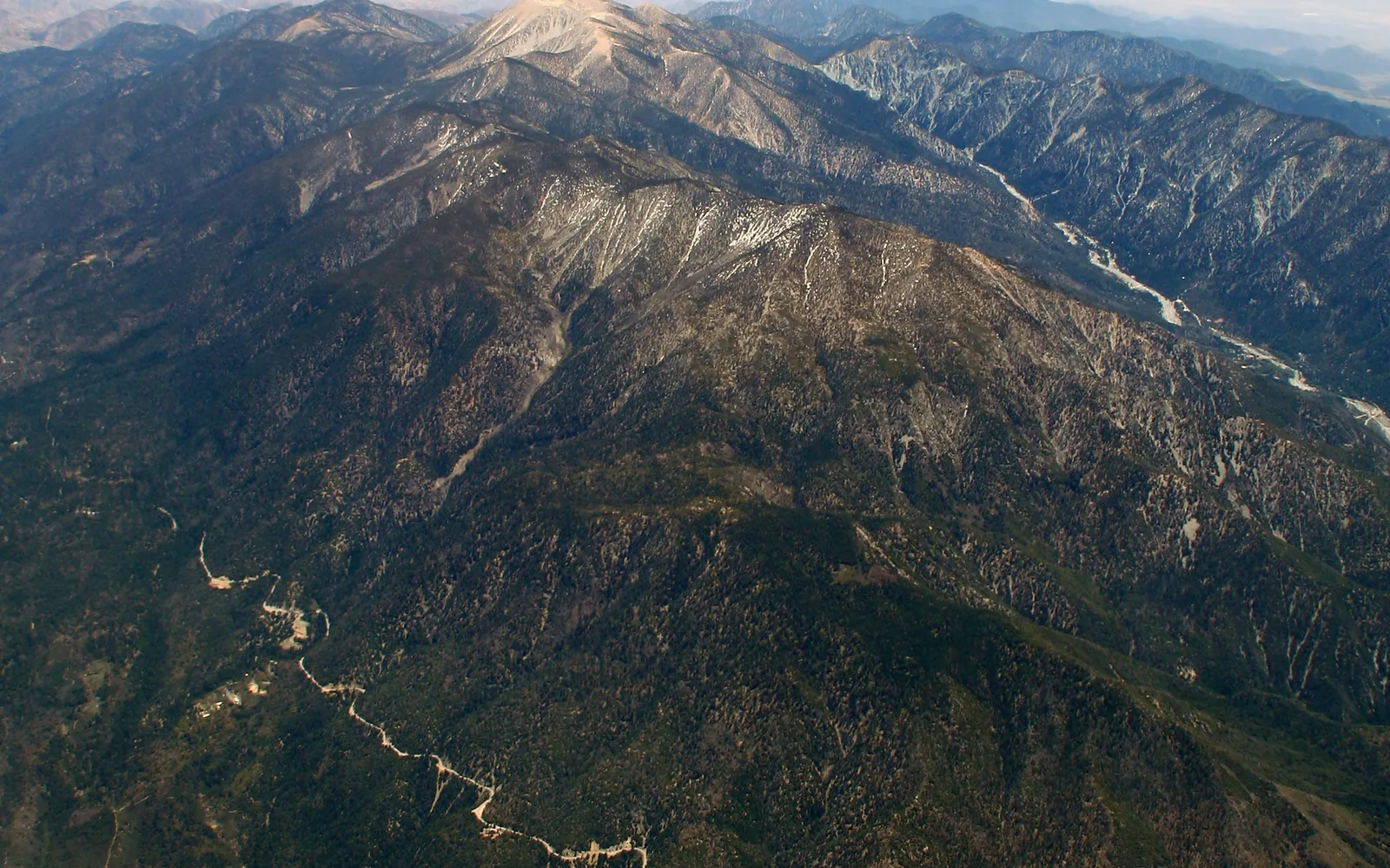 San Gorgonio Mountain, the tallest peak in Southern California, anchoring the San Bernardino Mountains above the Inland Empire region