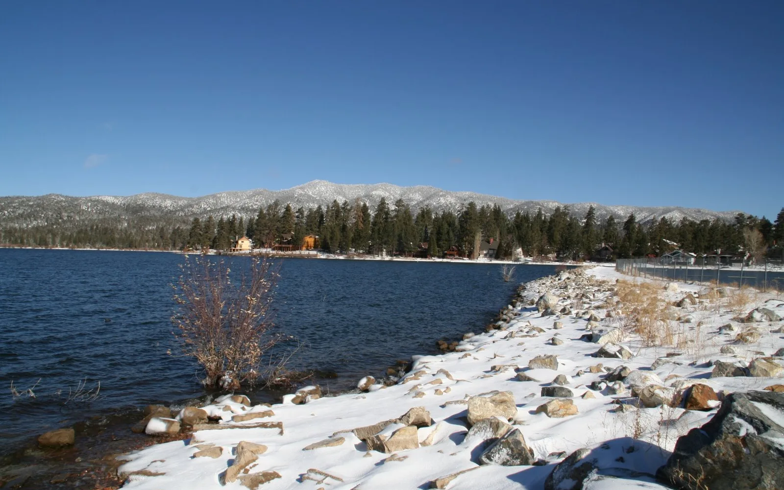 Big Bear Lake nestled in the San Bernardino Mountains, a popular recreation destination and mountain community